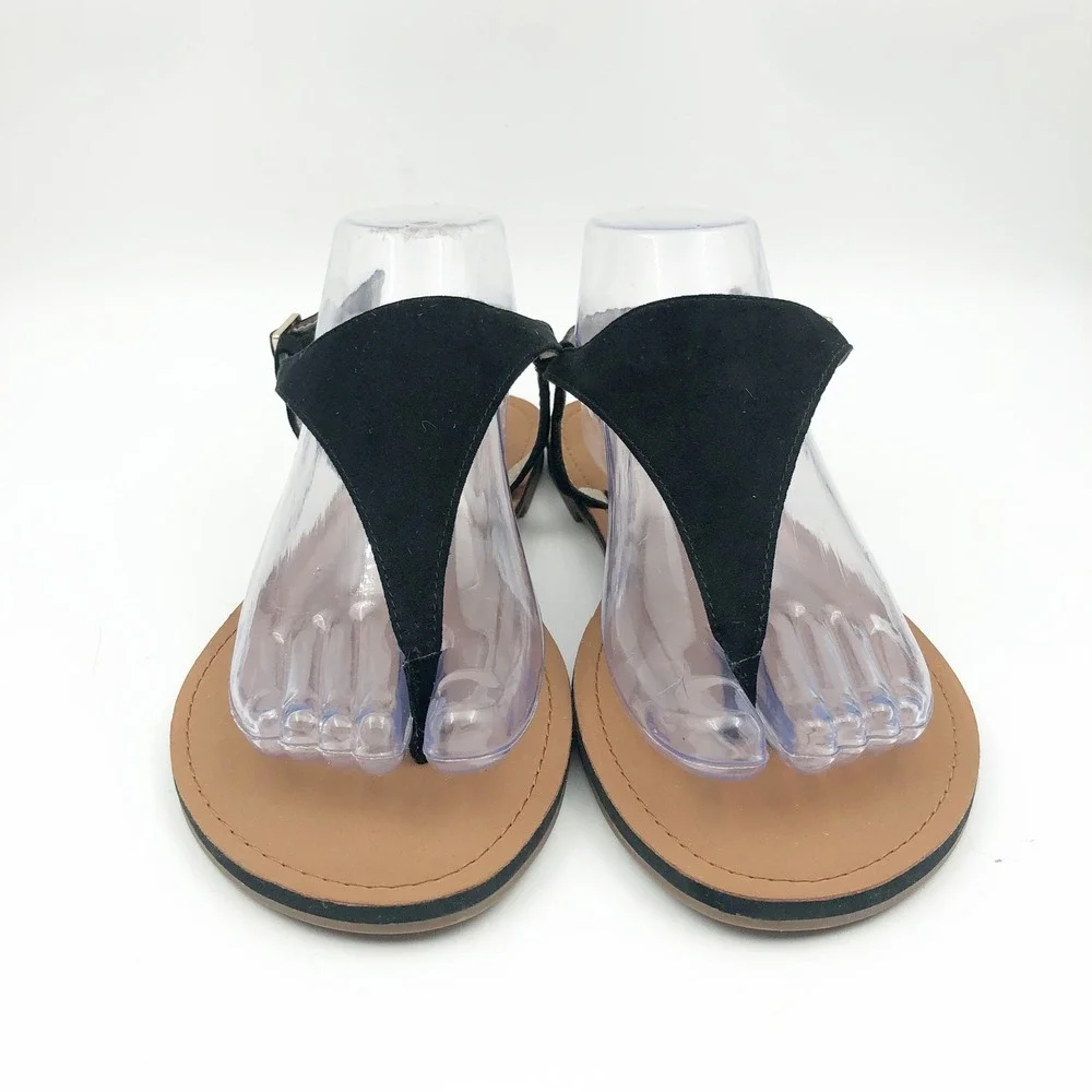 Circus by Sam Edelman Sandals Womens 9.5 Bianca Black Thong Flat T-Strap Buckle